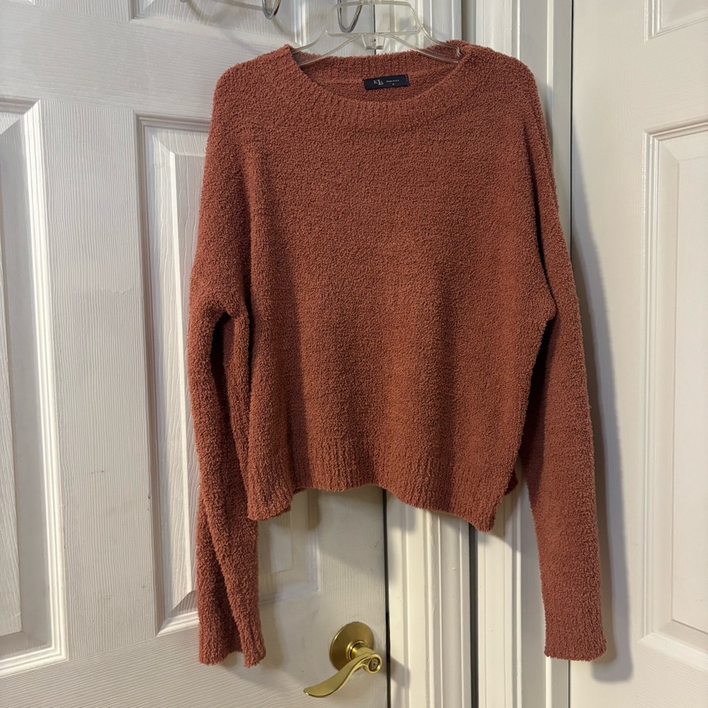 KLd Elegant Rust Crew Neck Crop Oversized Sweater Size Small